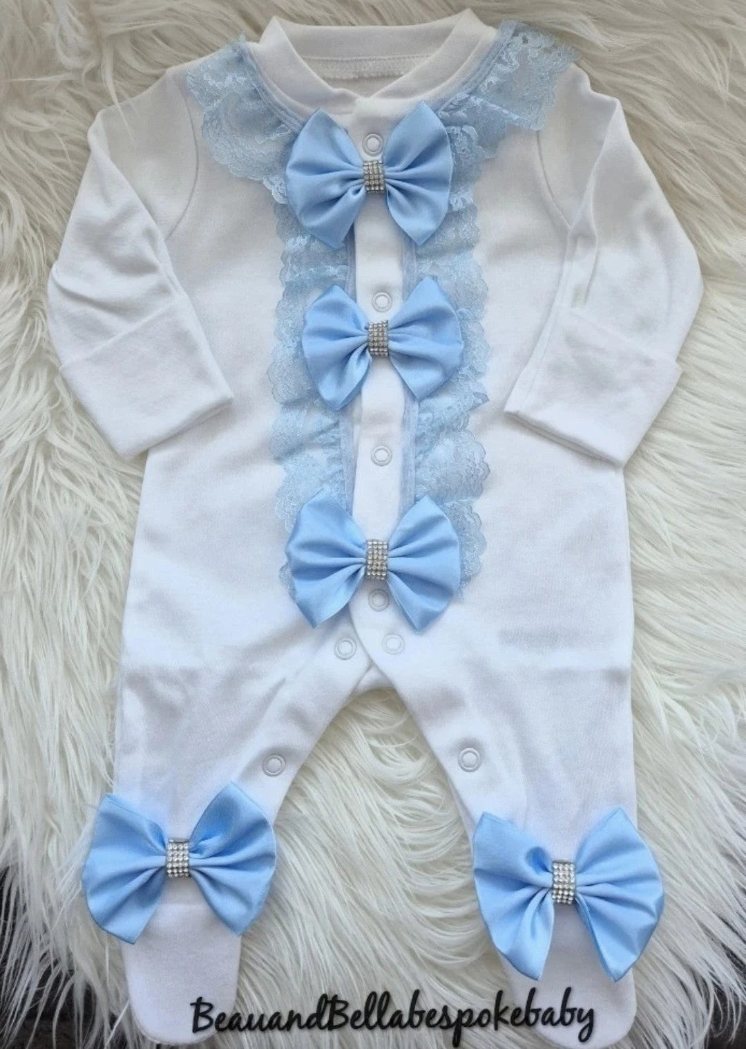 Babies Blue lace frill babygrow