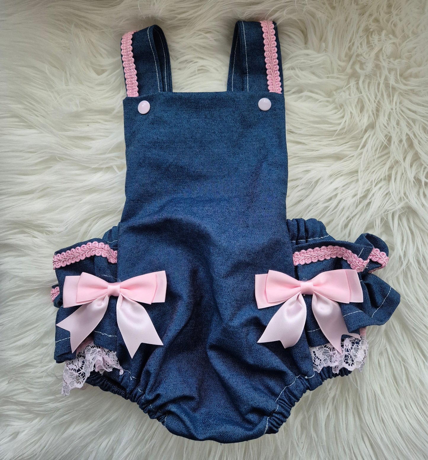 Denim Blue frilly romper HEADBAND NOT INCLUDED