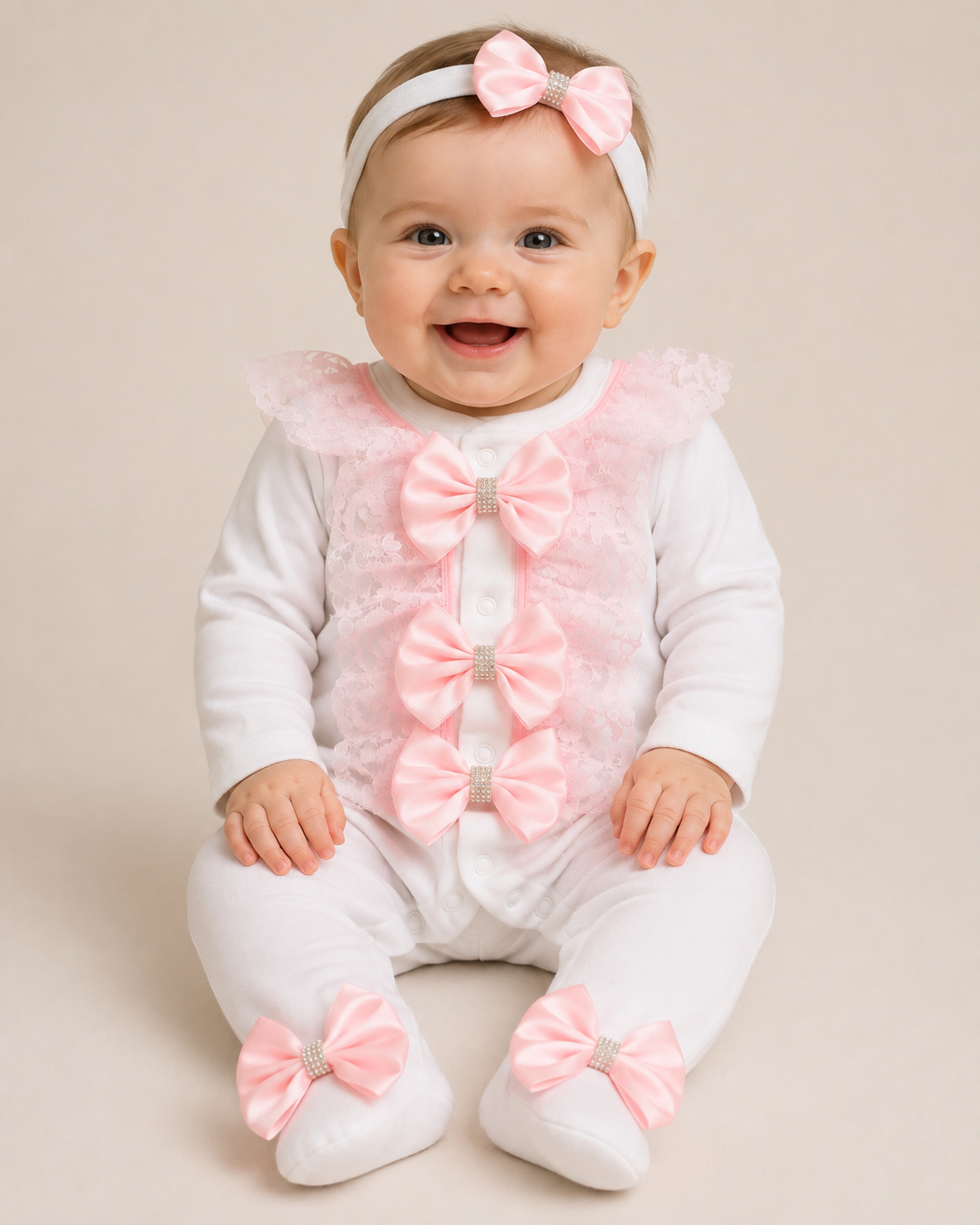 Babies Pink lace frill babygrow headband not included