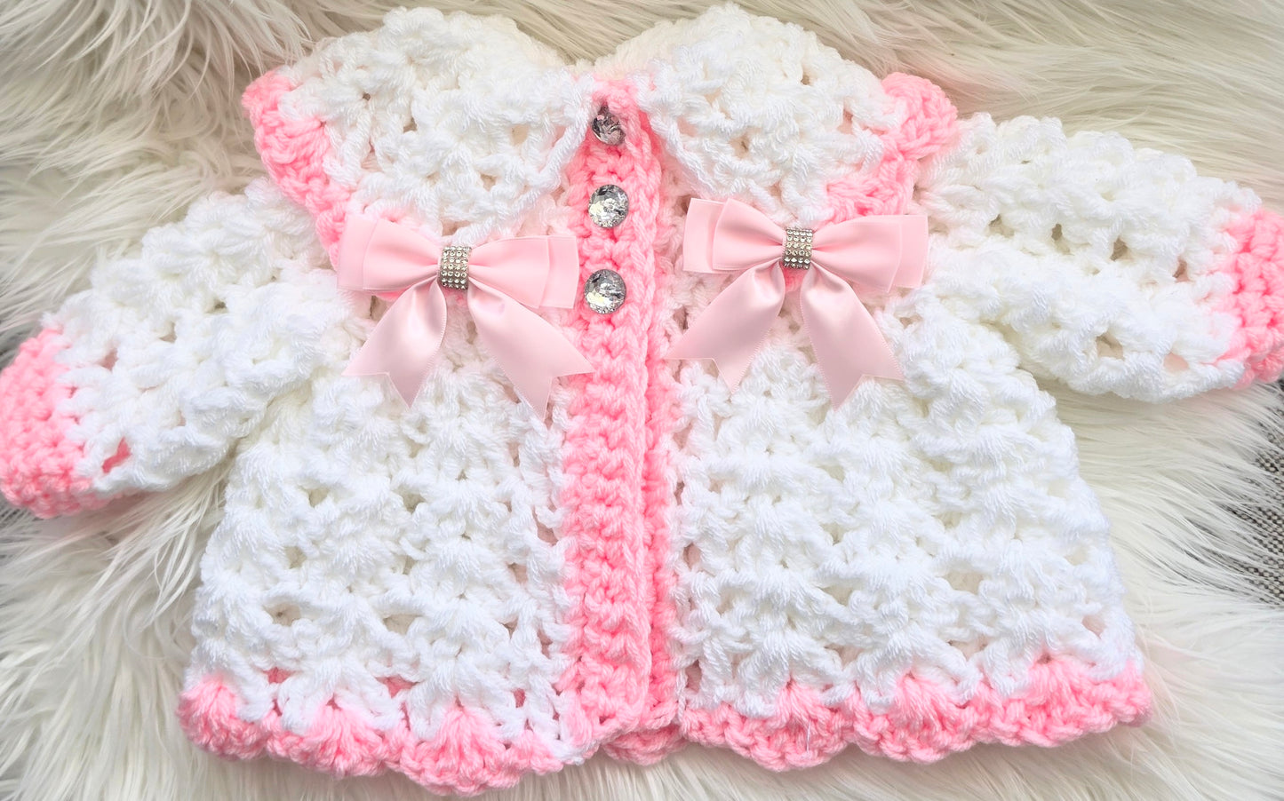Crochet cardigan and bonnet