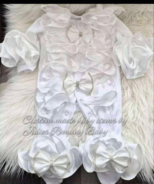 White ruffle front sleepsuit