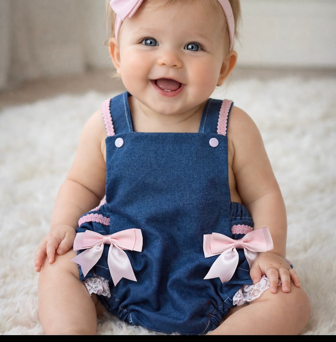 Denim Blue frilly romper HEADBAND NOT INCLUDED