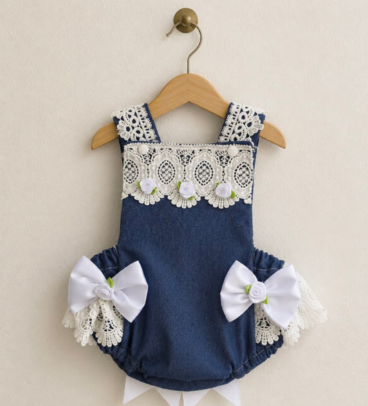 Bella Rose Denim Blue Romper
