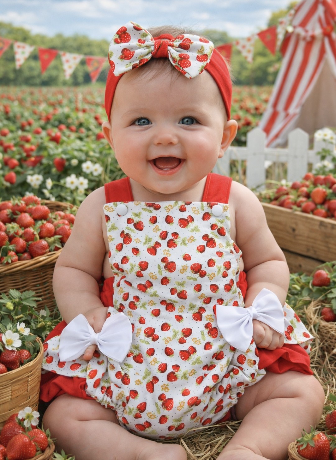 Strawberry Print Romper suit HEADBAND NOT INCLUDED