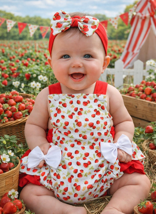 Strawberry Print Romper suit HEADBAND NOT INCLUDED