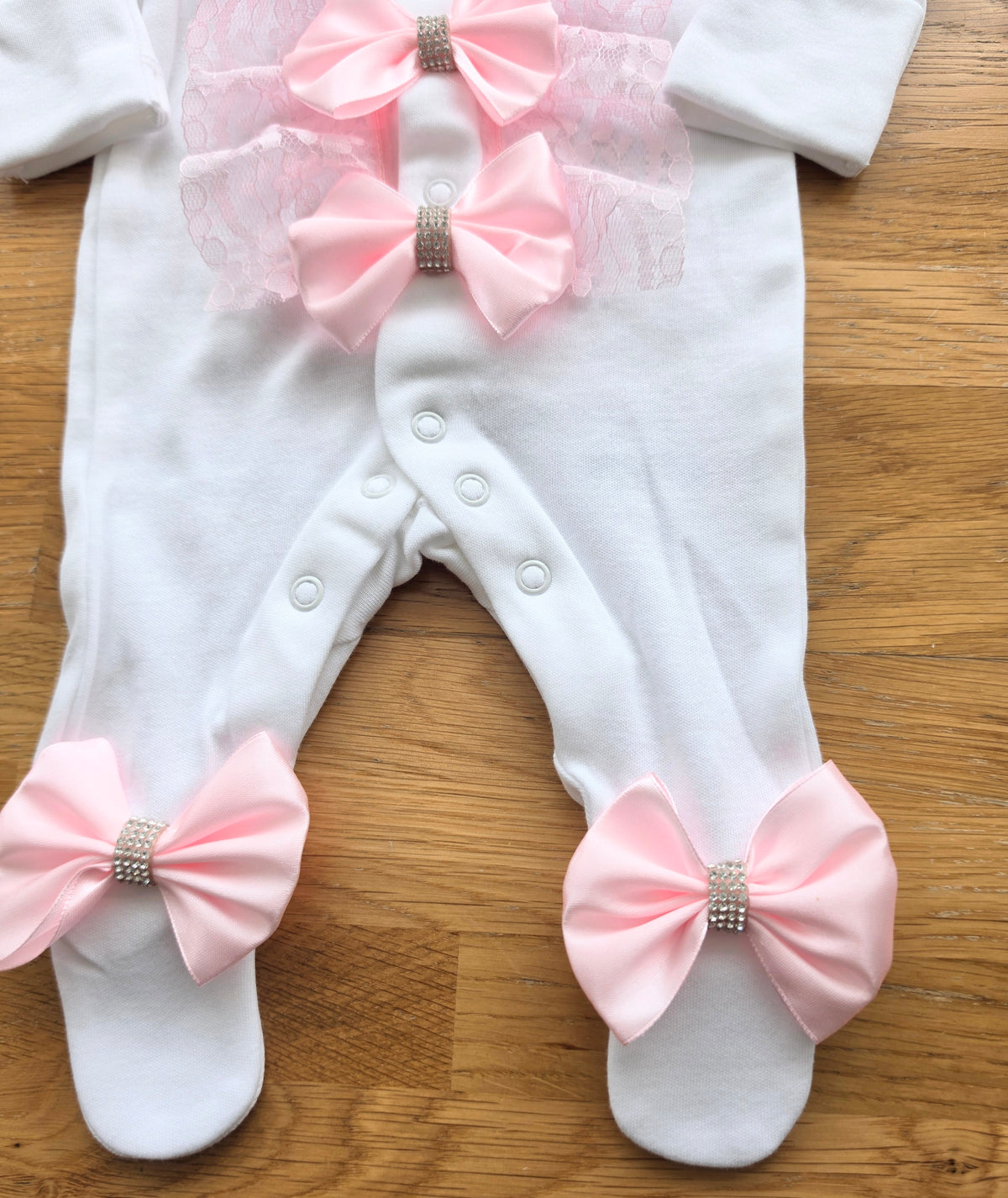 Babies Pink lace frill babygrow headband not included