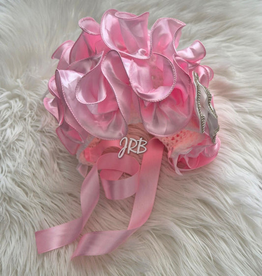 Pink ruffle frill bonnet