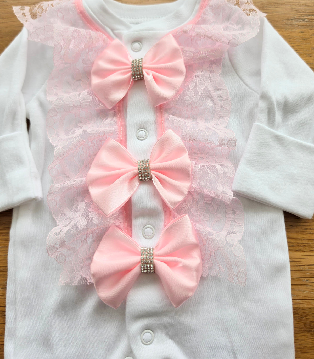 Babies Pink lace frill babygrow headband not included