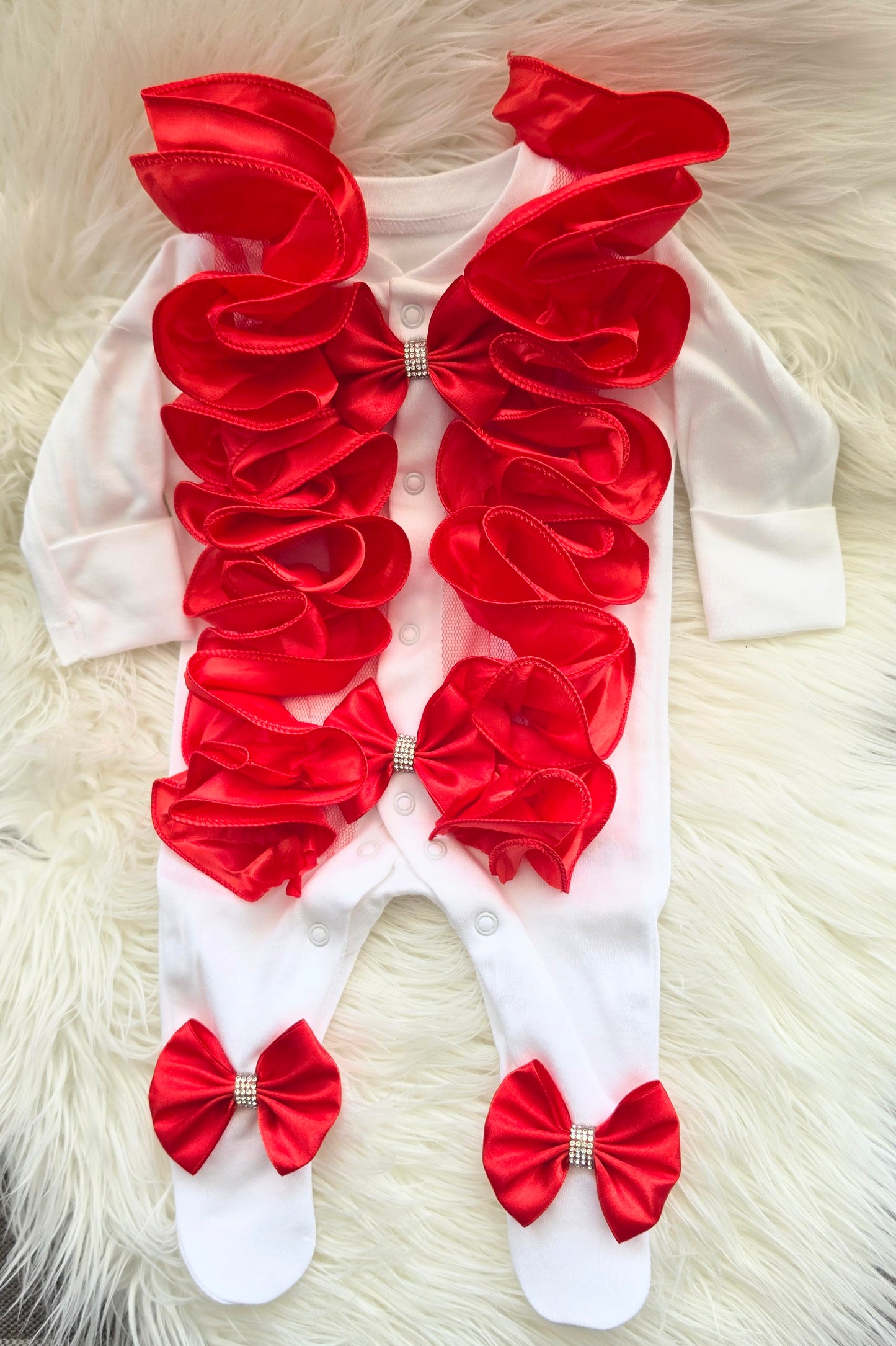 Red ruffle babygrow