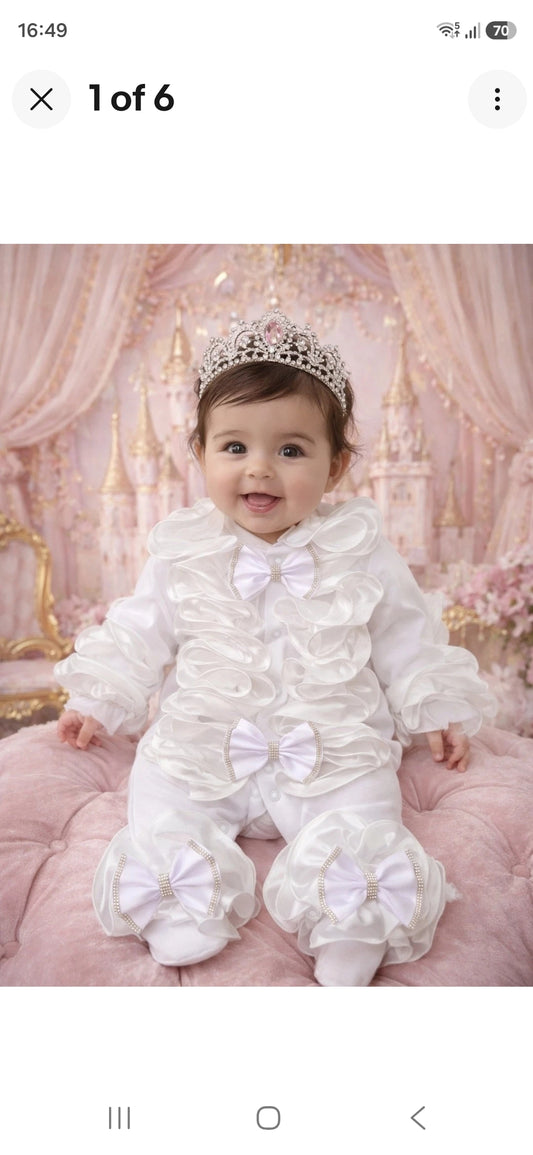 White ruffle babygrow Headband not included