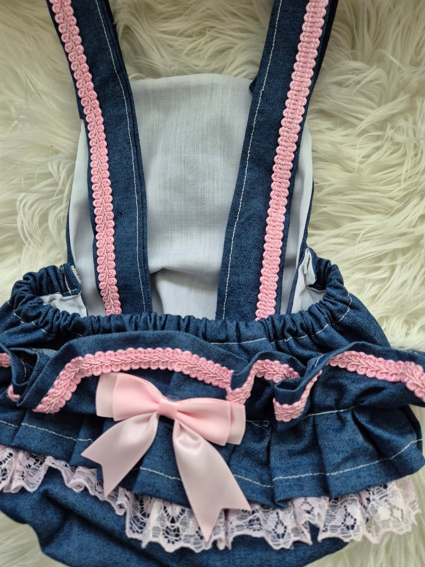 Denim Blue frilly romper HEADBAND NOT INCLUDED