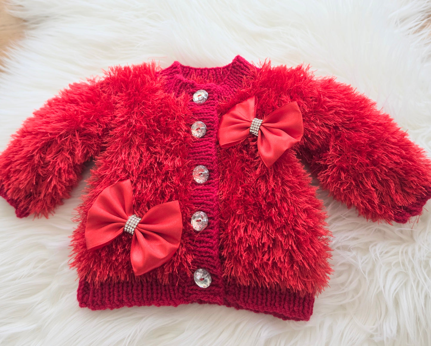 Babies Red Furry Cardigan Set