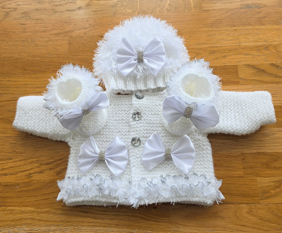 White cardigan hat and booties set
