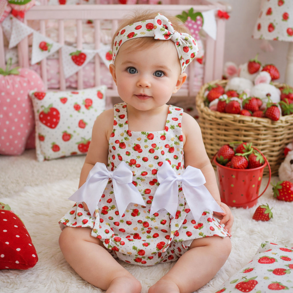Strawberry Print Romper suit HEADBAND NOT INCLUDED