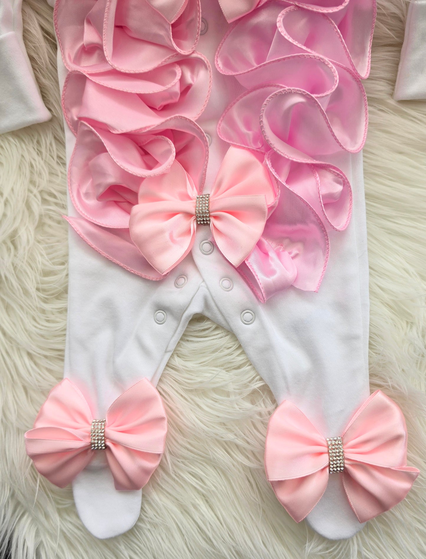 Pink ruffle babygrow HEADBAND NOT INCLUDED