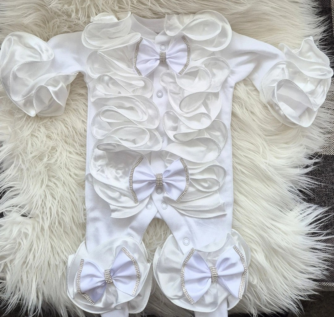 Babygrow White Ruffle frills TIARA NOT INCLUDED