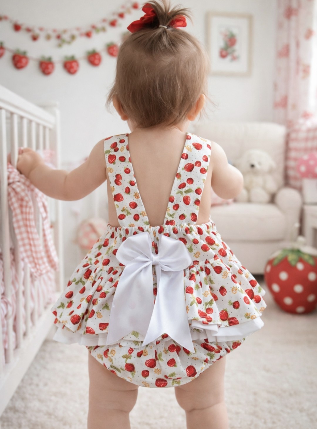 Strawberry Print Romper suit HEADBAND NOT INCLUDED