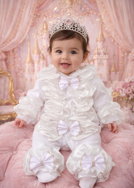 White Ruffle frill babygrow (Tiara not included)