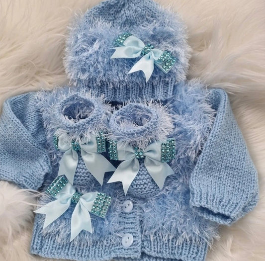 Romany Baby cardigan bonnet and Booties set