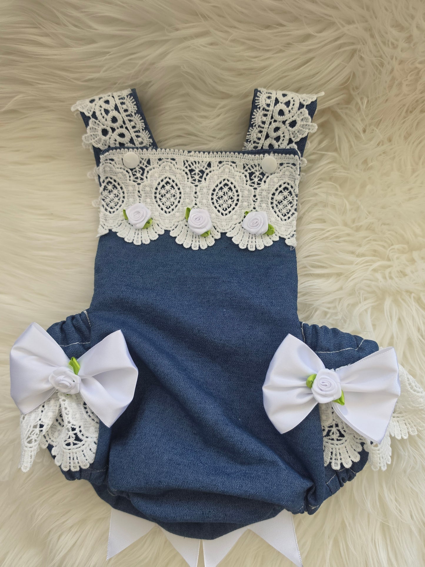Bella Rose Denim Blue Romper