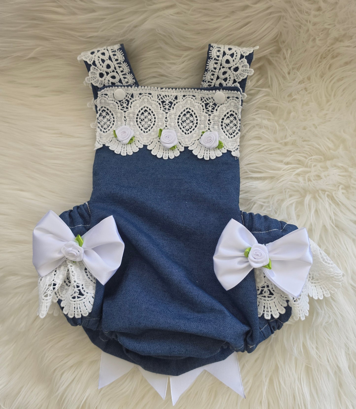 Bella Rose Denim Blue Romper