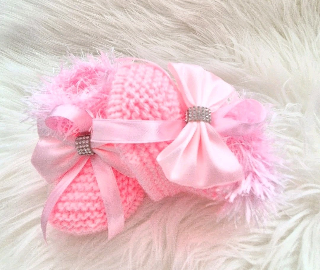 Pink furry cardigan set