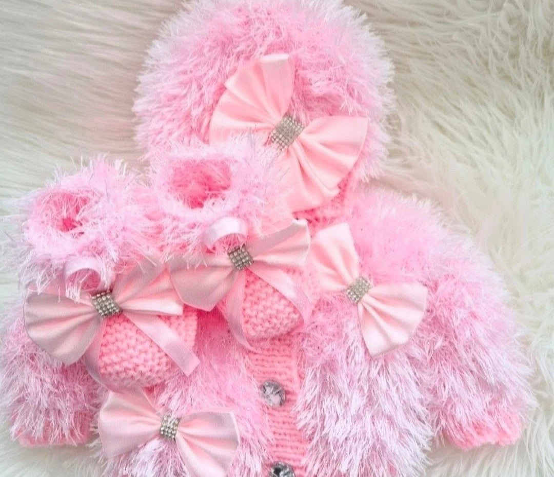 Pink furry cardigan set