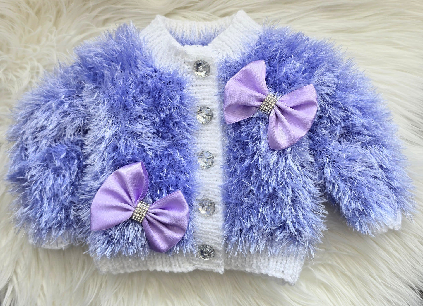 Lilac and White Furry cardigan set