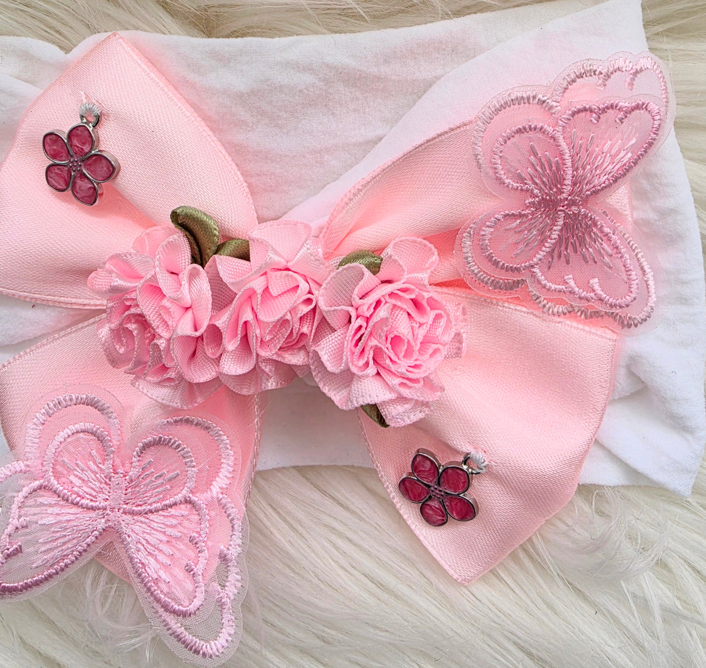 Pink bow flower headband