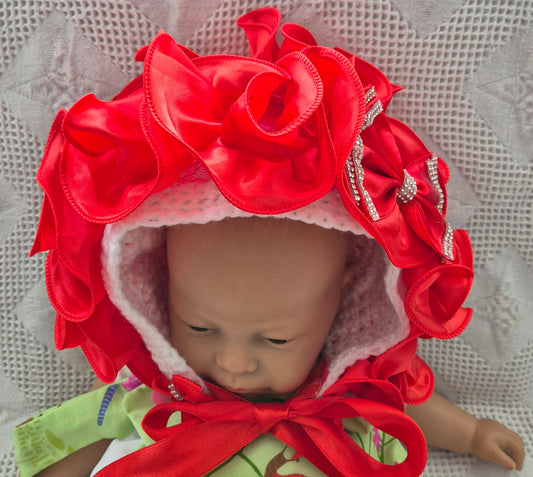 Red Ruffle frill bonnet