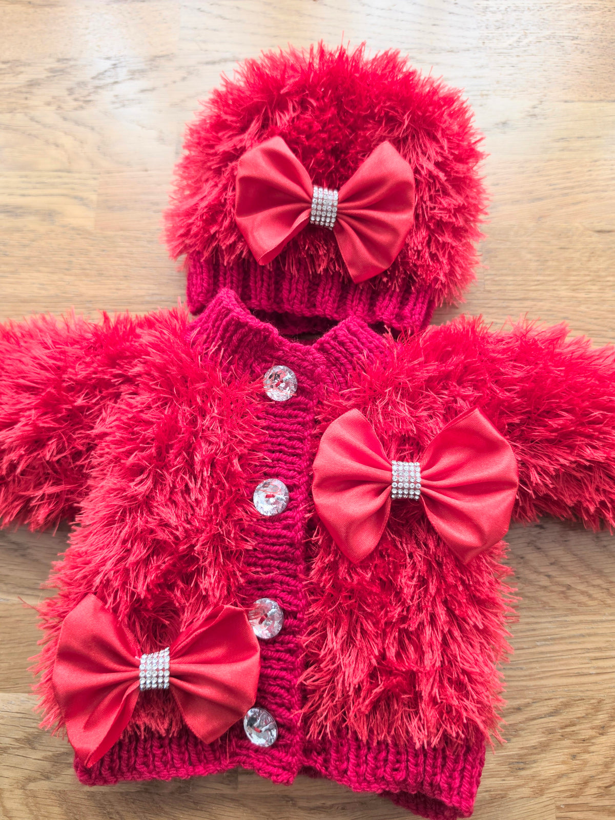 Babies Red Furry Cardigan Set