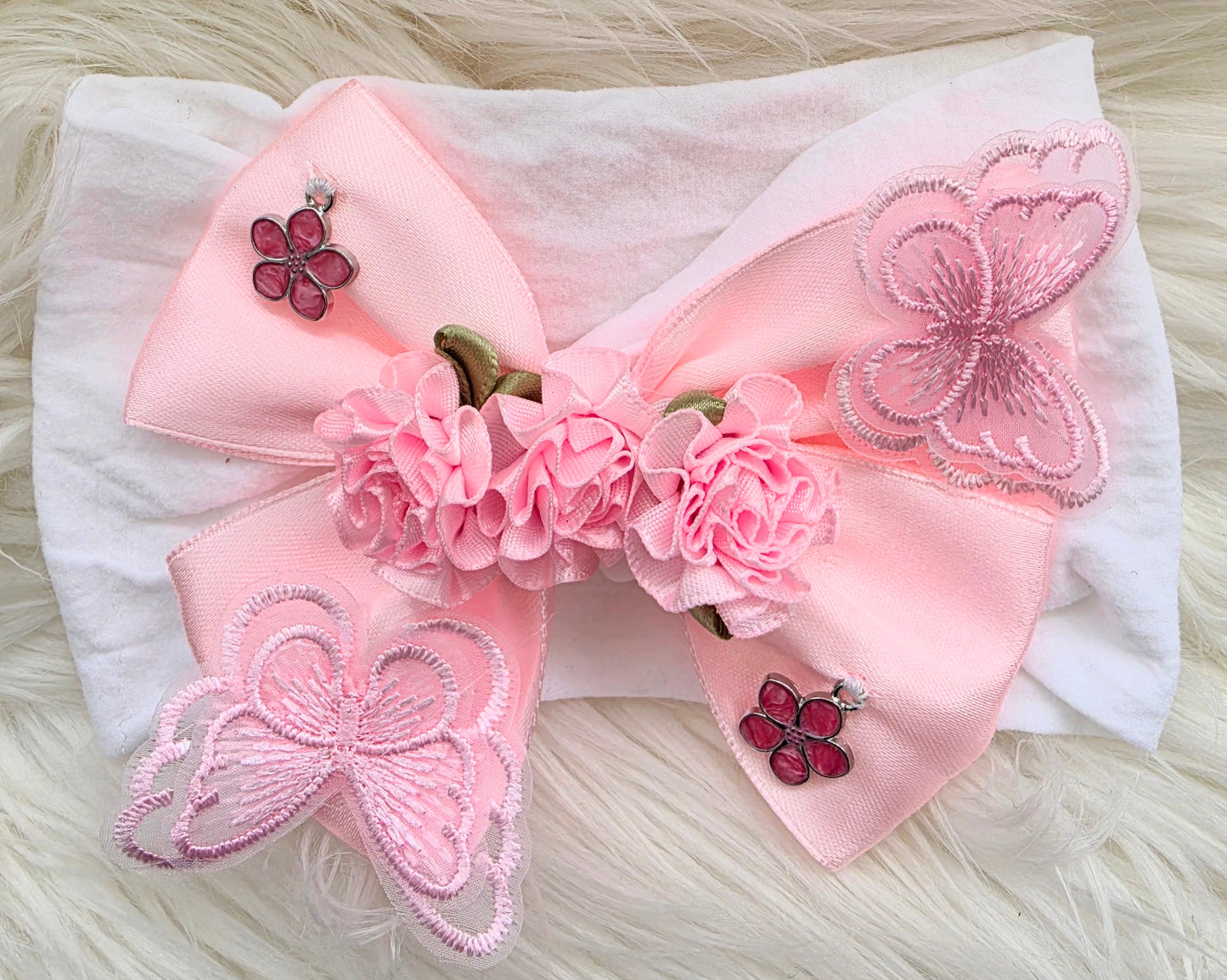 Pink bow flower headband