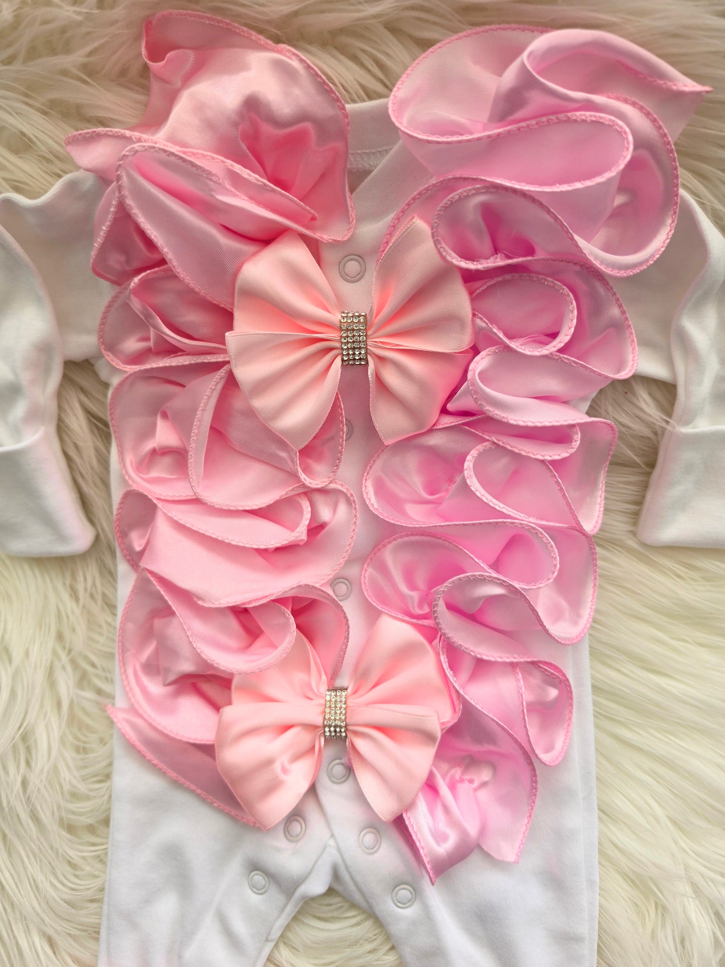 Pink ruffle babygrow HEADBAND NOT INCLUDED