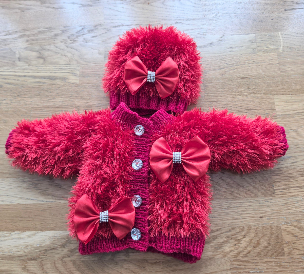 Babies Red Furry Cardigan Set
