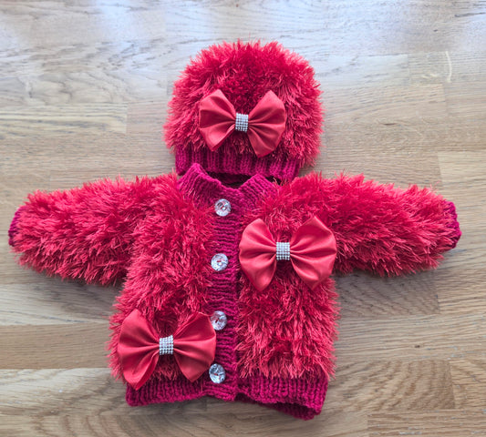 Babies Red Furry Cardigan Set