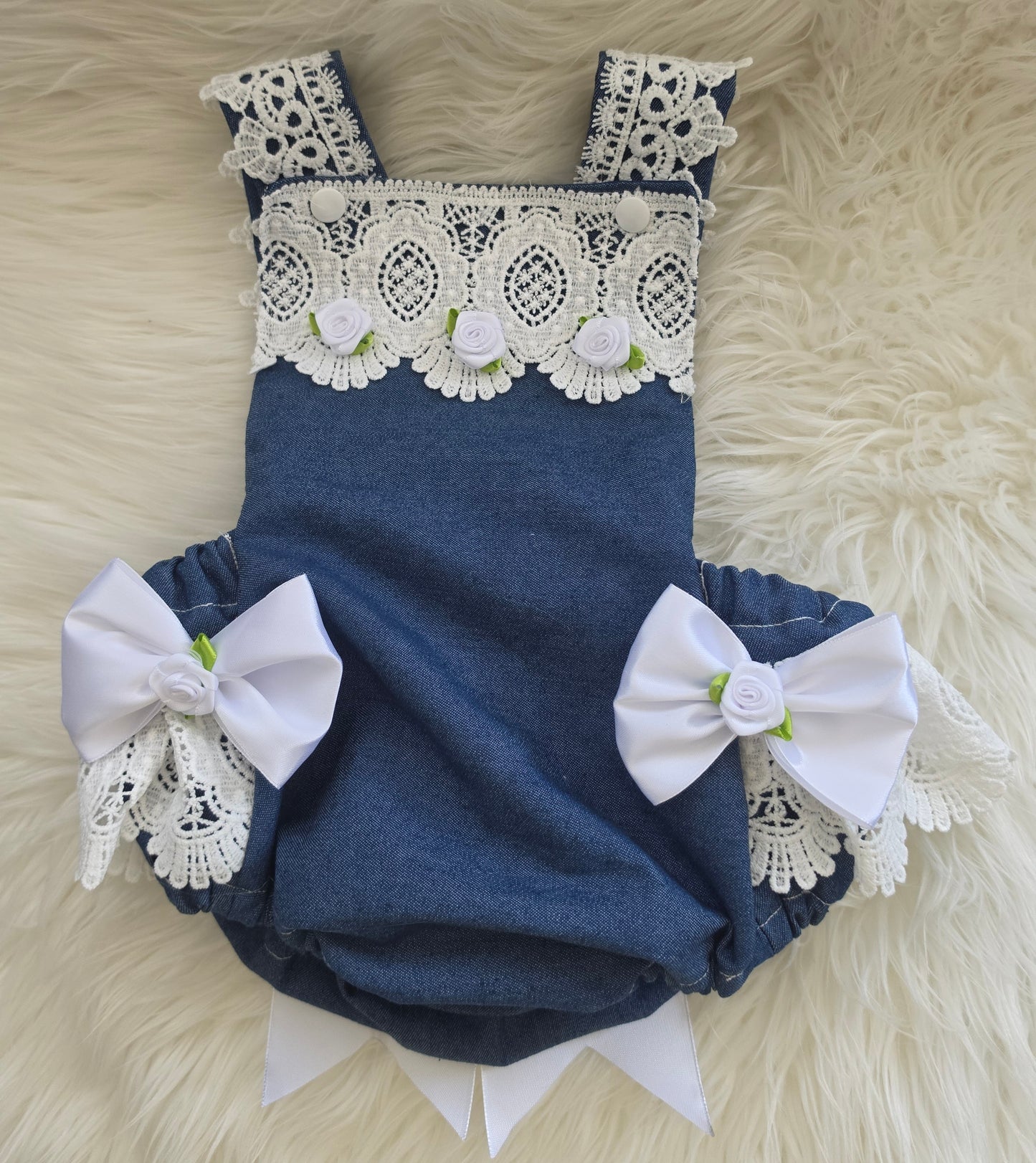Bella Rose Denim Blue Romper