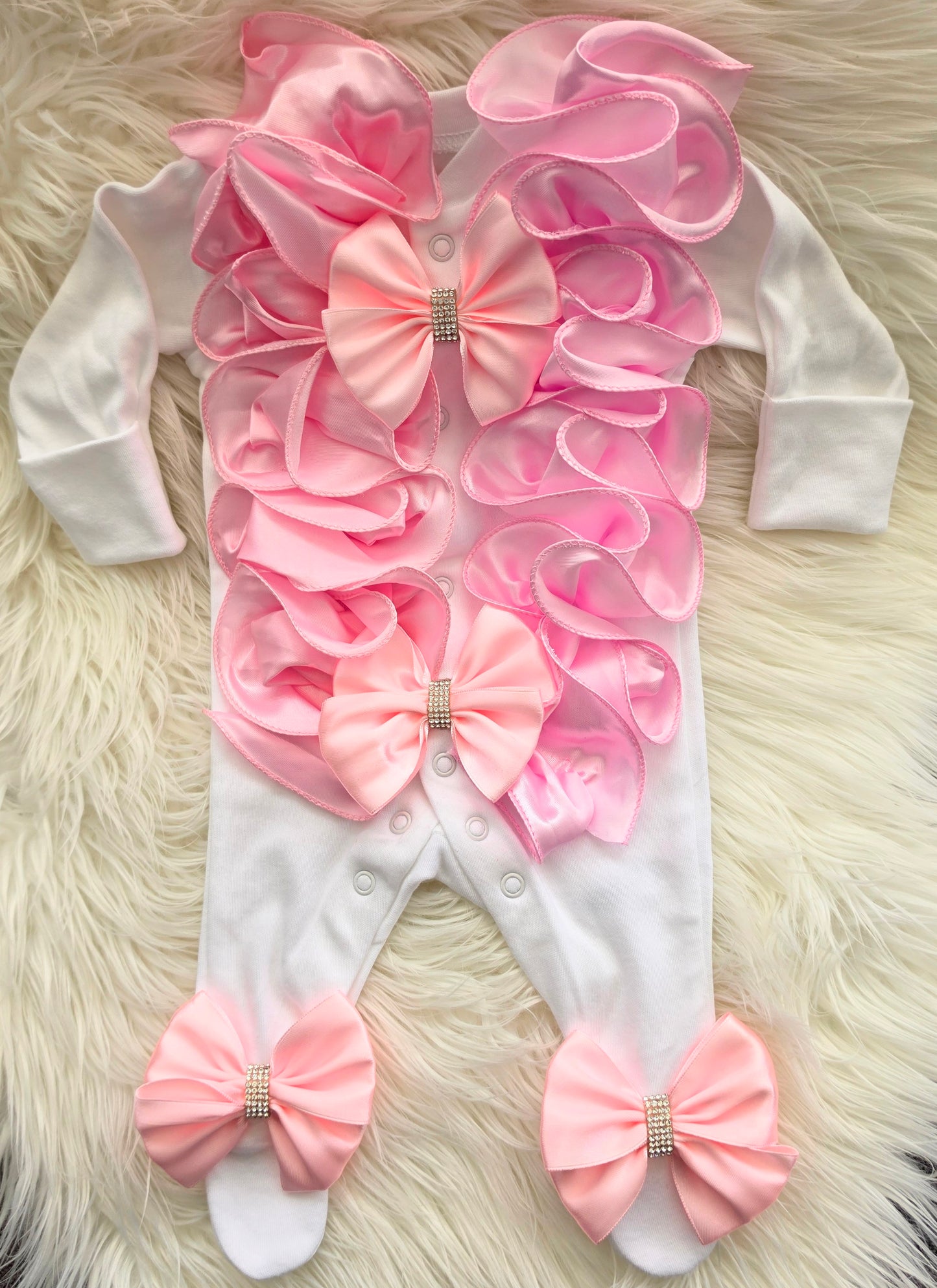 Pink ruffle babygrow HEADBAND NOT INCLUDED