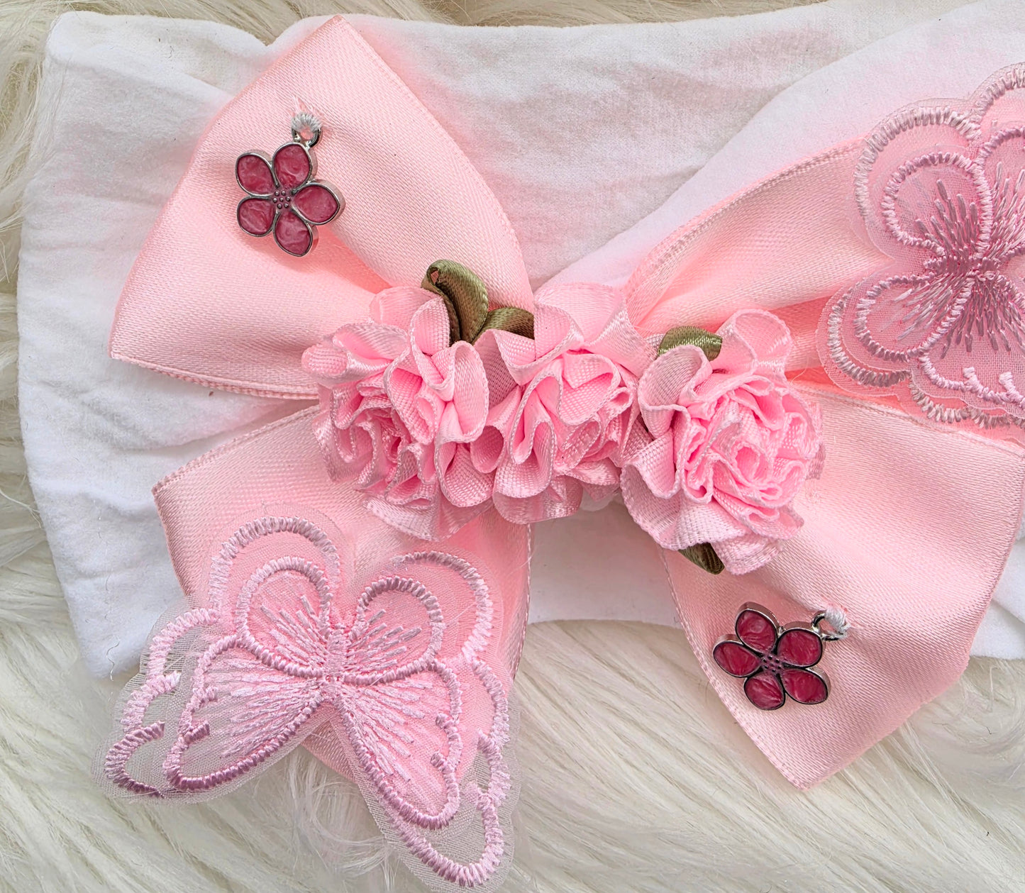 Pink bow flower headband