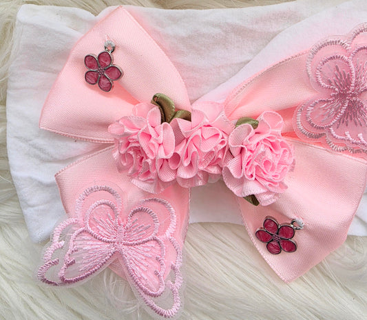 Pink bow flower headband