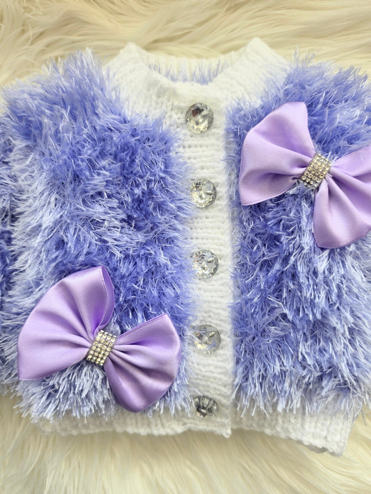 Lilac and White Furry cardigan set