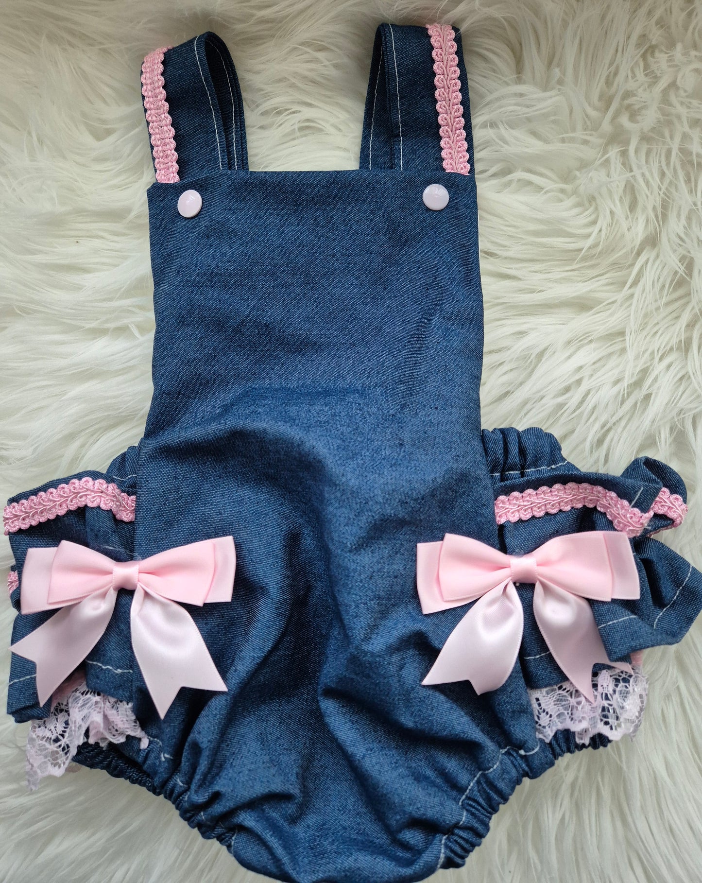 Denim Blue frilly romper HEADBAND NOT INCLUDED