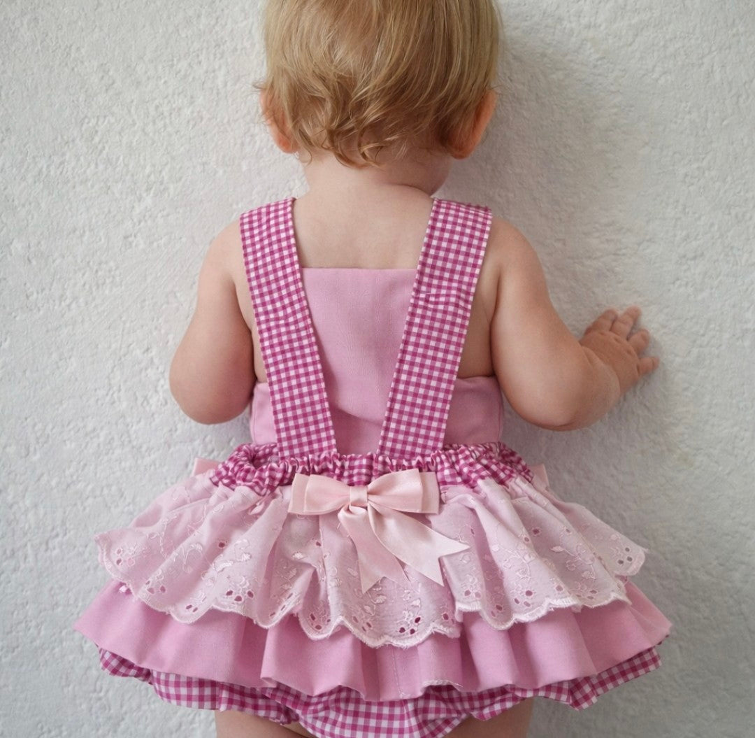Bella Pink check Romper Headband not included