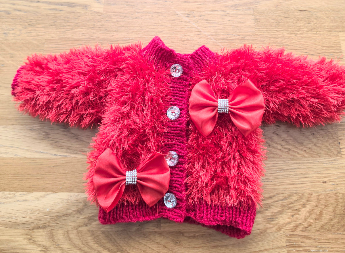 Babies Red Furry Cardigan Set