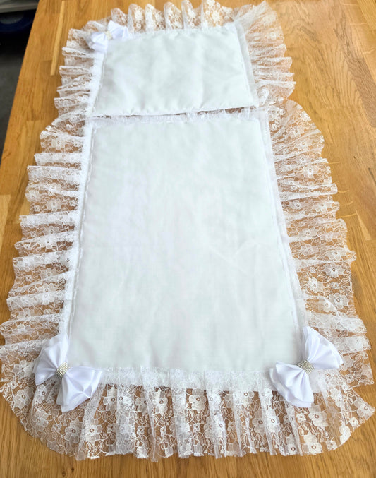 Dolls pram cover and pillow set