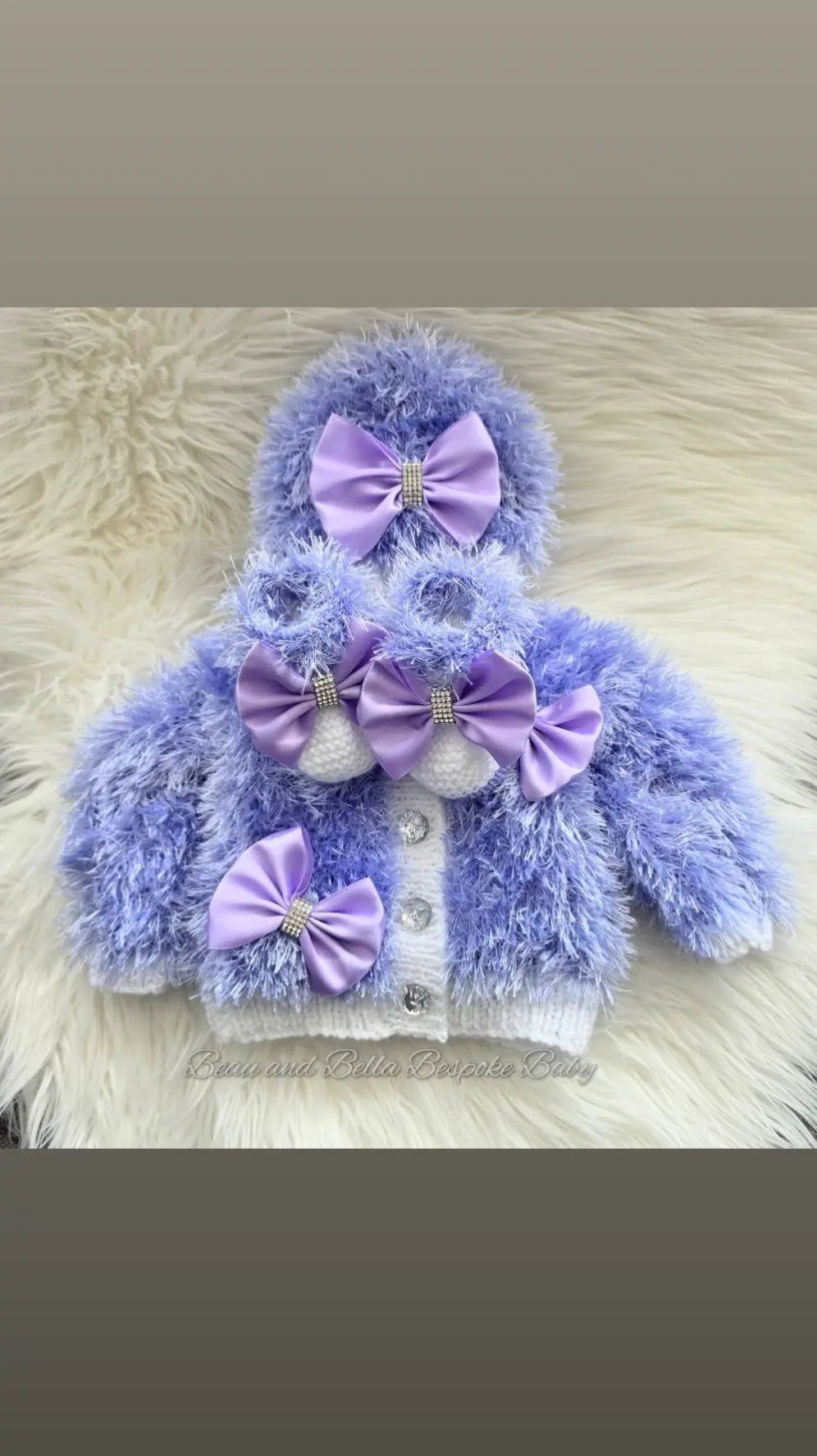 Lilac and White Furry cardigan set