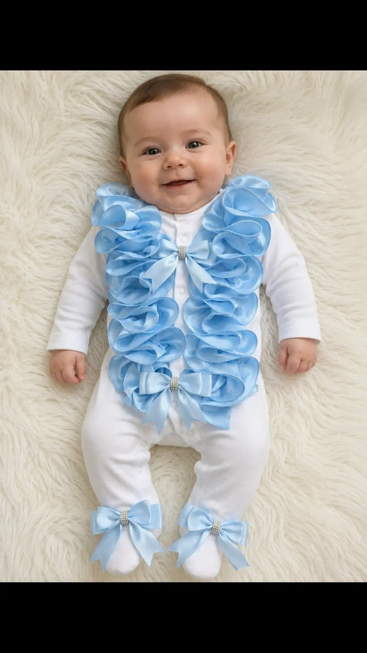 Blue ruffle babygrow