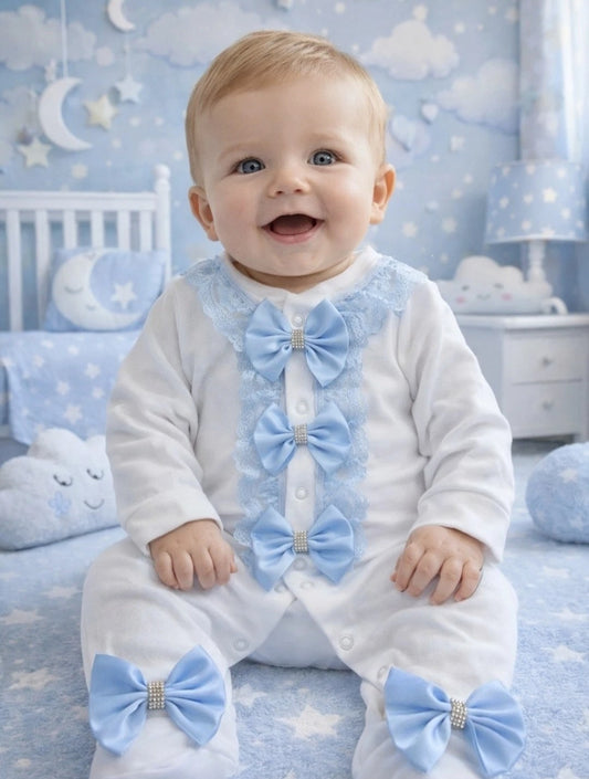 Babies Blue lace frill babygrow