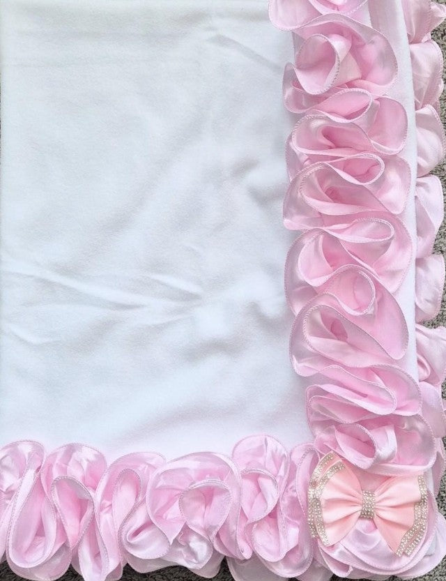 Fleece blanket with Pink frills and bows