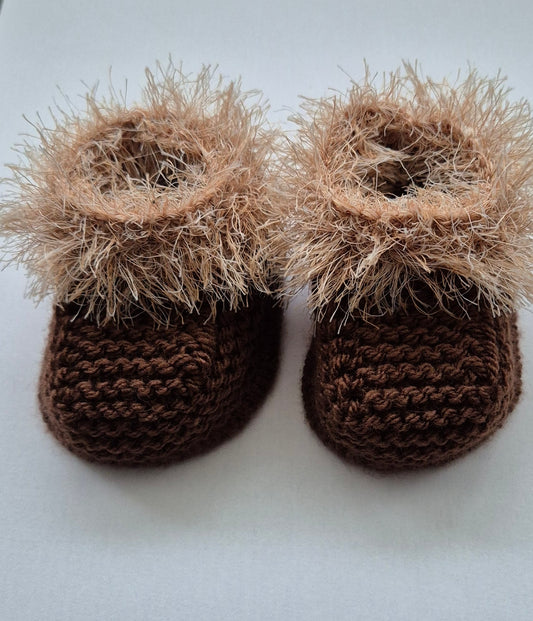 Brown furry top booties