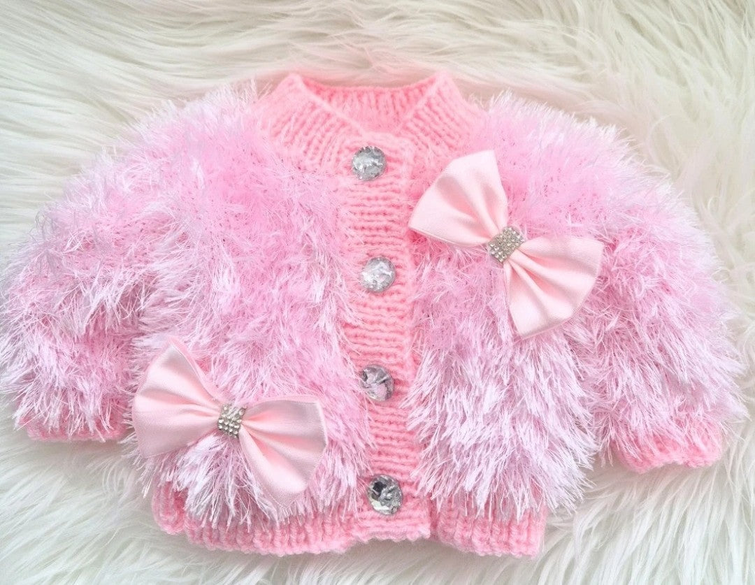 Pink furry cardigan set